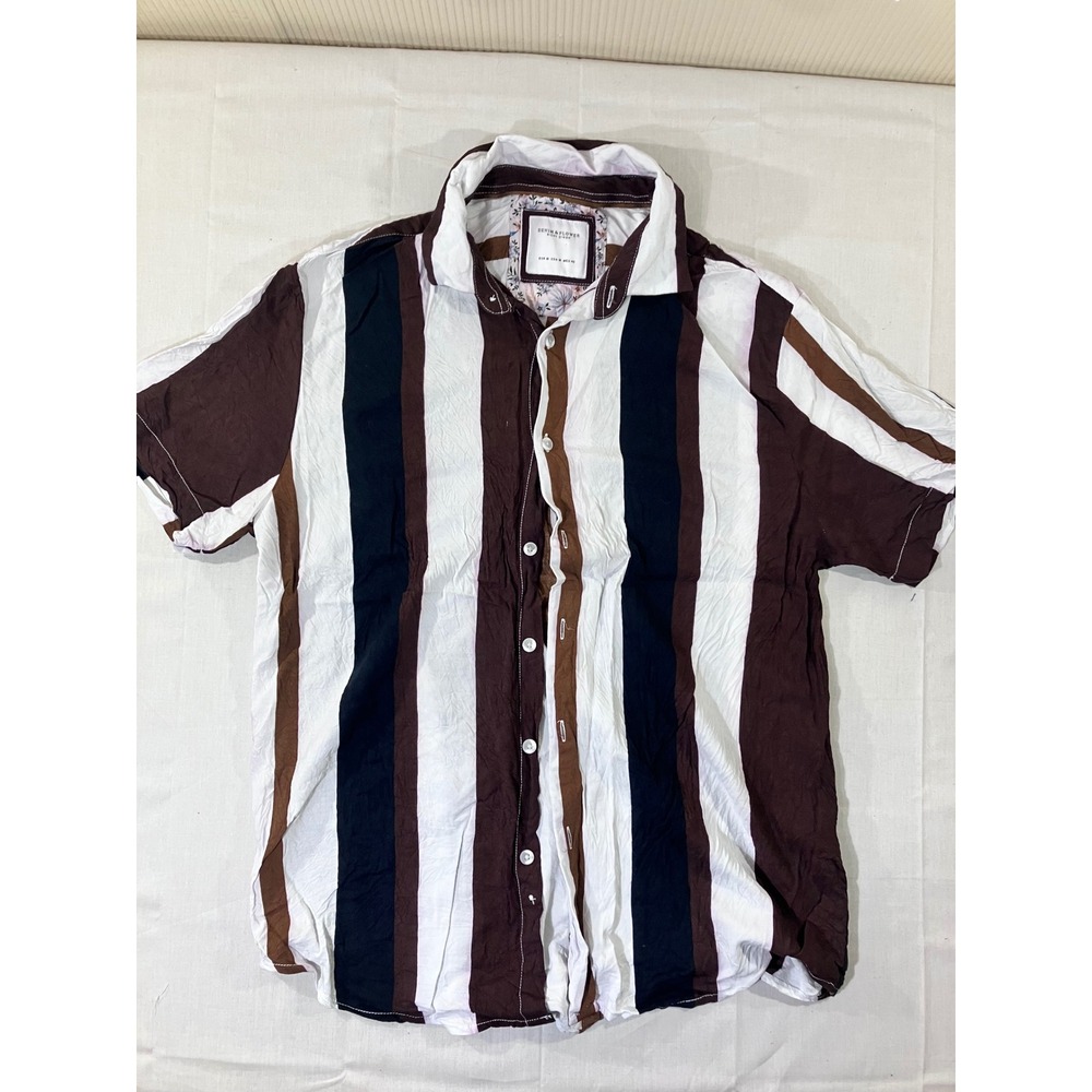 Denim & Flower Men's Short Sleeve Button-Down Shirt in White, Brown, Navy
